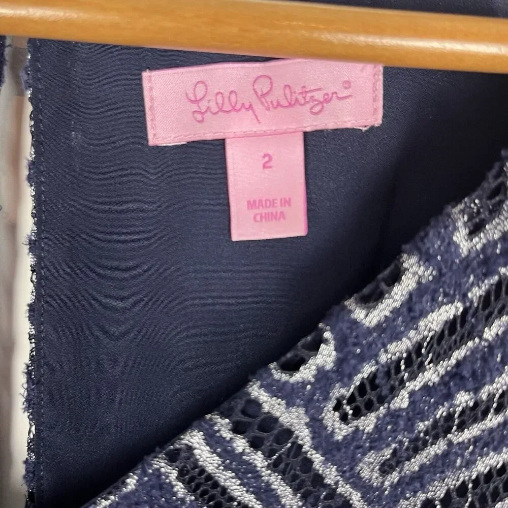 Lilly Pulitzer Navy Blue Long Sleeve Sheer-Sleeve Dress